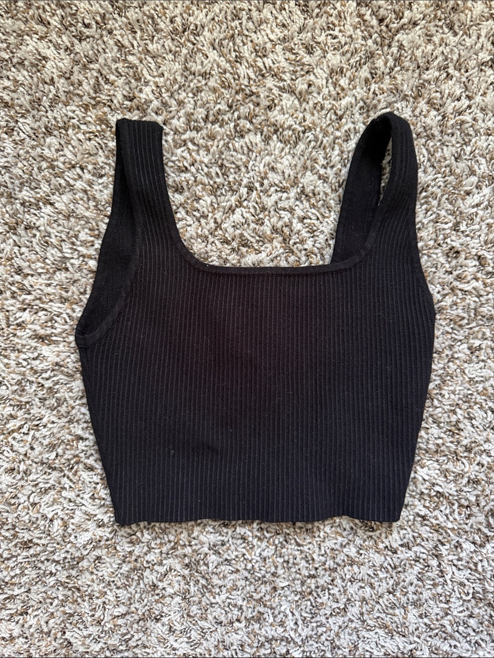 NWOT-House of Harlow 1960 Black Ribbed Square-Neck Crop Tank Top